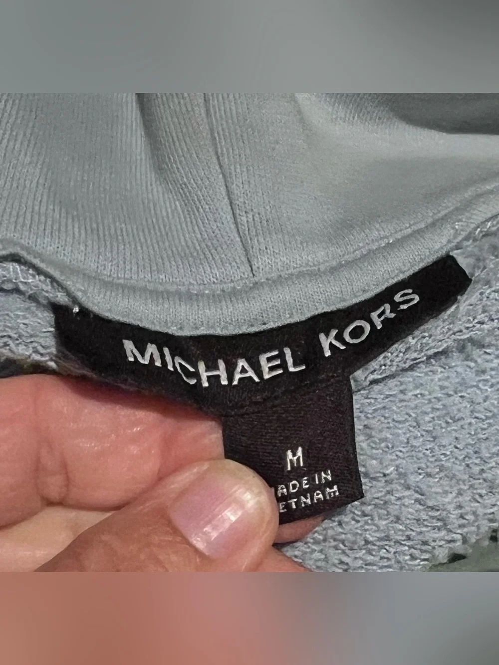 Michael Kors Pale Blue Zip-Front Hoodie with Navy KORS Lettering Size Medium
